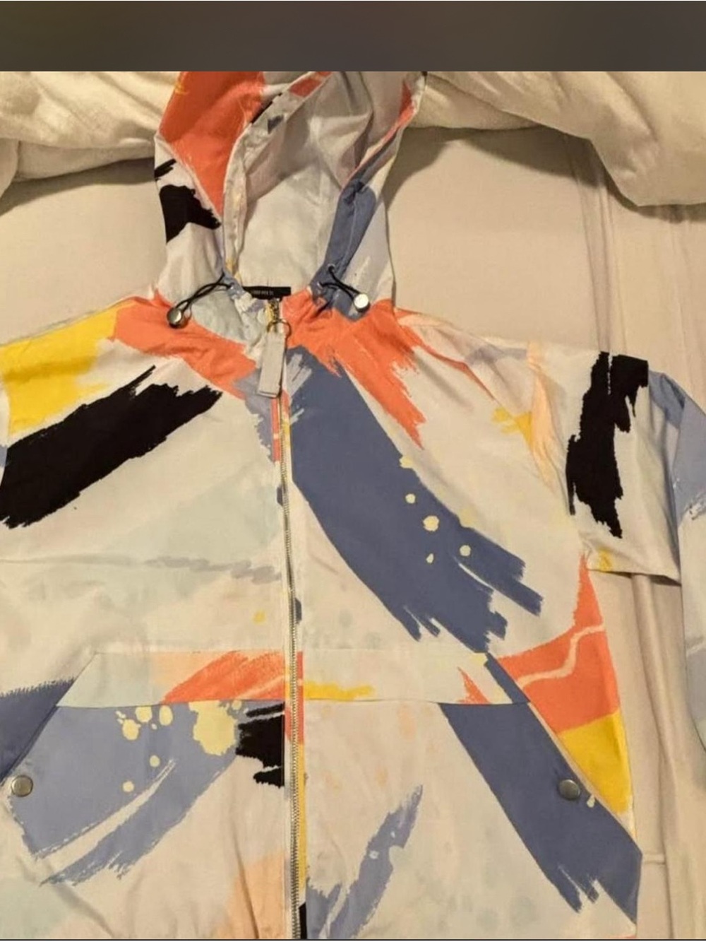 Forever 21 Multicolor Abstract Brushstroke Hooded Jacket